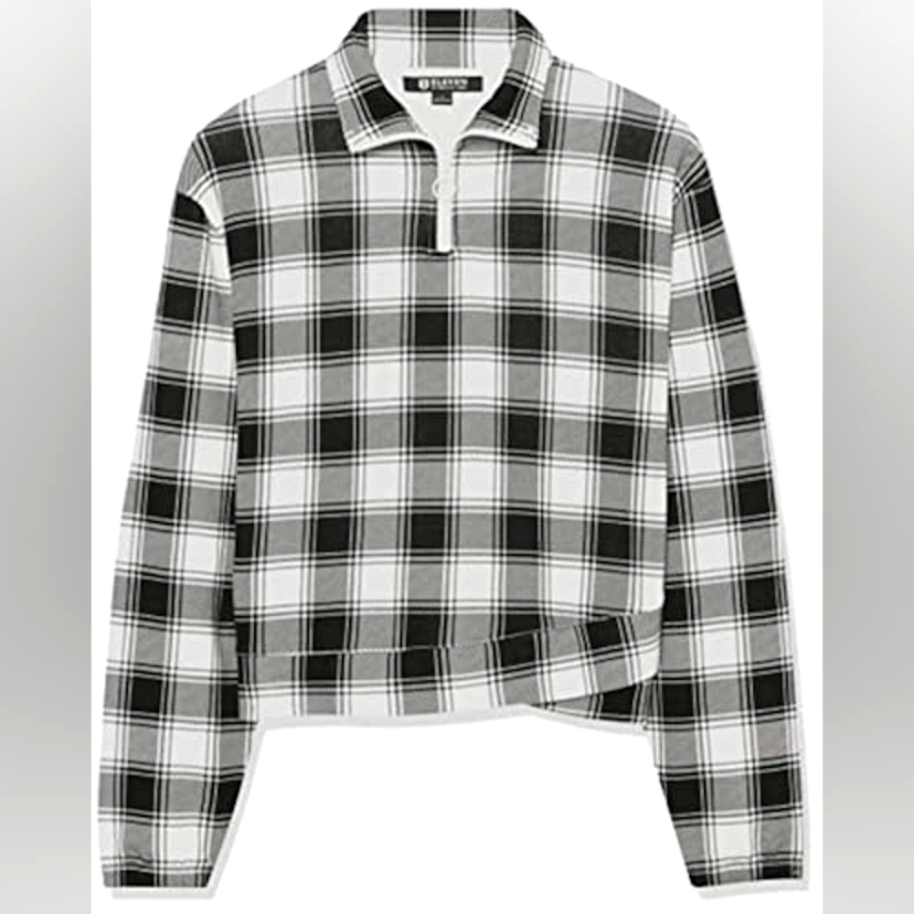 🆕 EleVen by Venus Williams | One More Time Pullover in Black/White Plaid